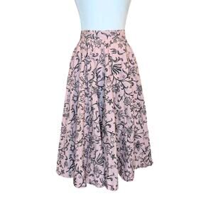 Vintage Homemade Pink Floral High Waist Circle Full Skirt Size S